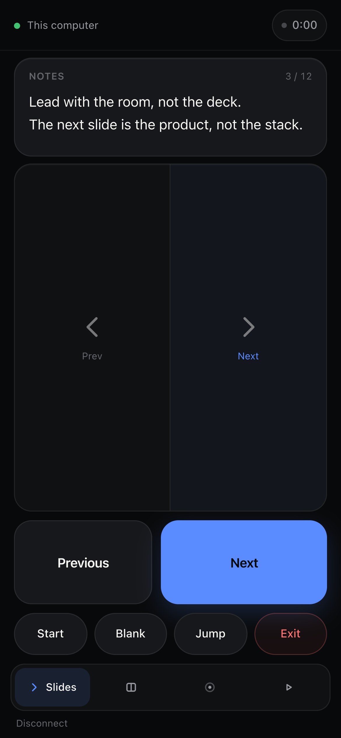 Pilot remote. Notes, next, and the pad on an iPhone.
